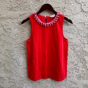 Boden Coral Pink Pom Pom Trim Sleeveless Top Size 6